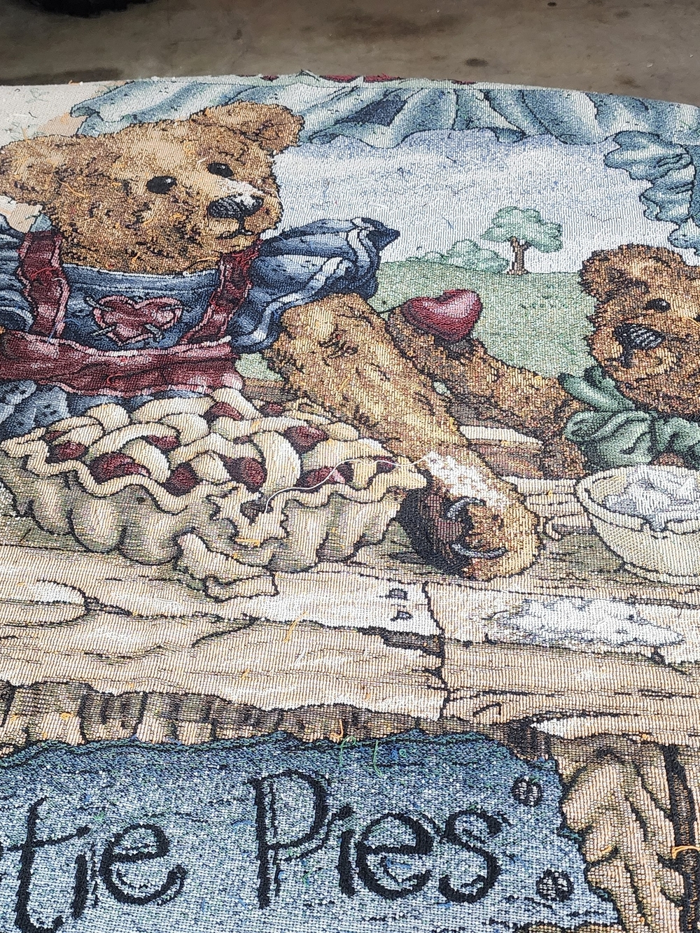 Source Unknown Brown, Blue, Green Teddy Bear Pie Tapestry Accent